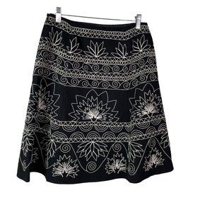 Talbots Y2K 90s Embroidered Floral Skirt 100% Cotton Aline Vintage Size 6 Black